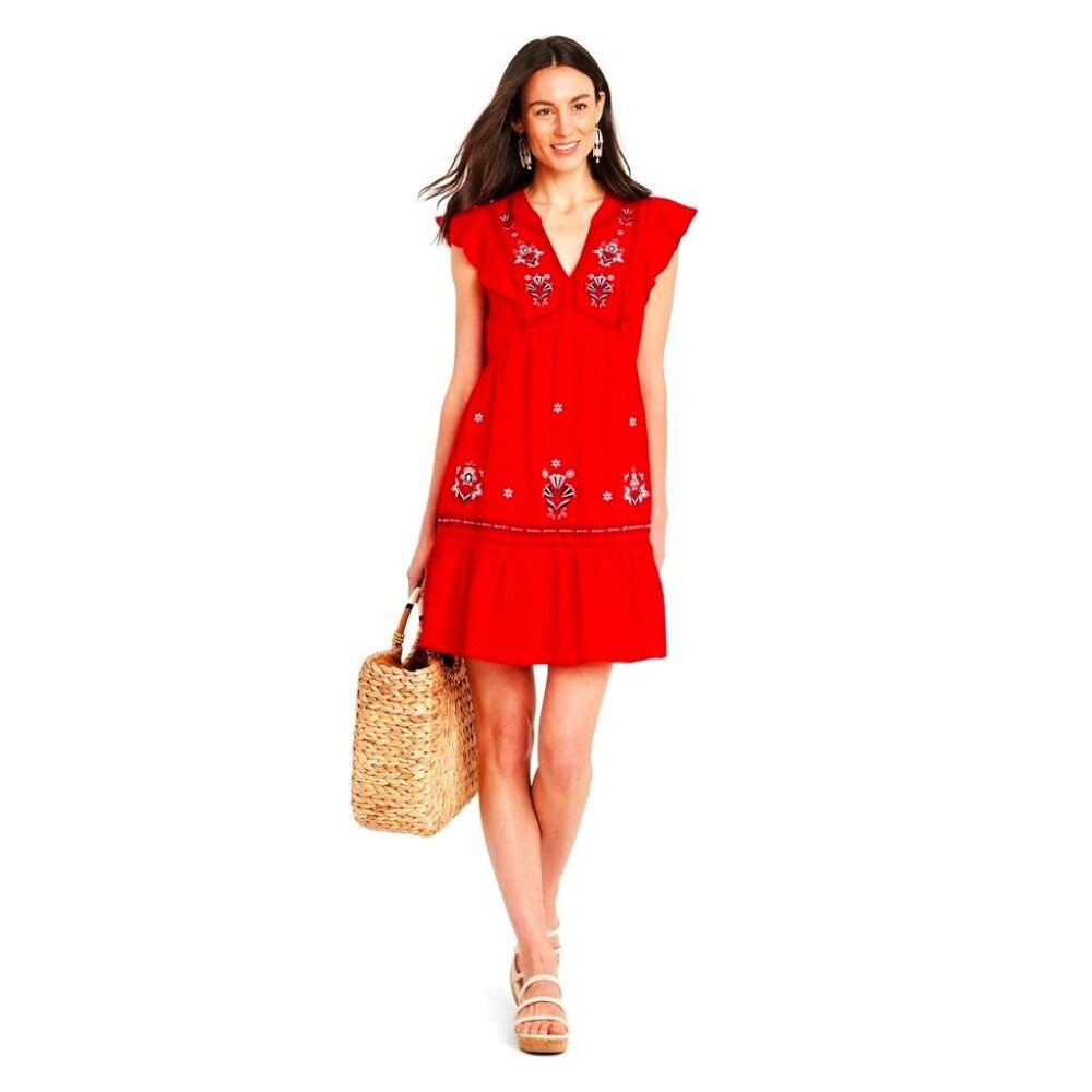 Knox Rose Target NWT Embroidered Flutter Sleeve Mini Dress Red Women’s Medium